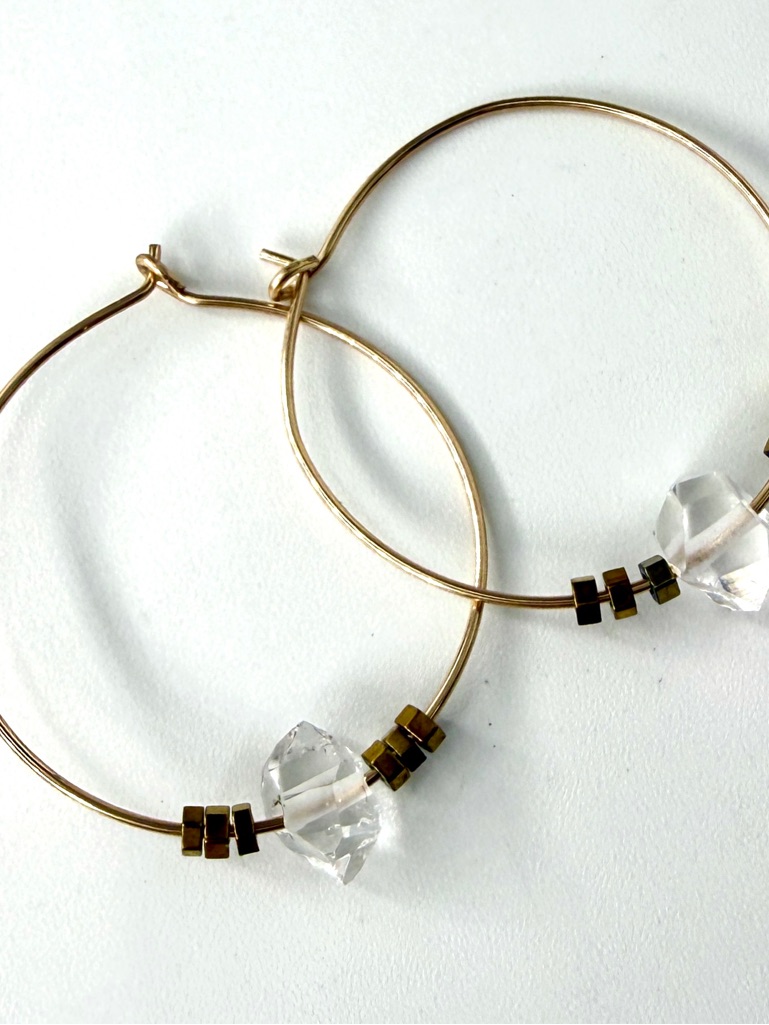 Gold Hoop Earrings With Clear Crystal Accent